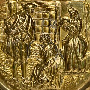 Vintage Victorian Couple Scene Brass Wall Hanging Art Plaque Elpec England Roses